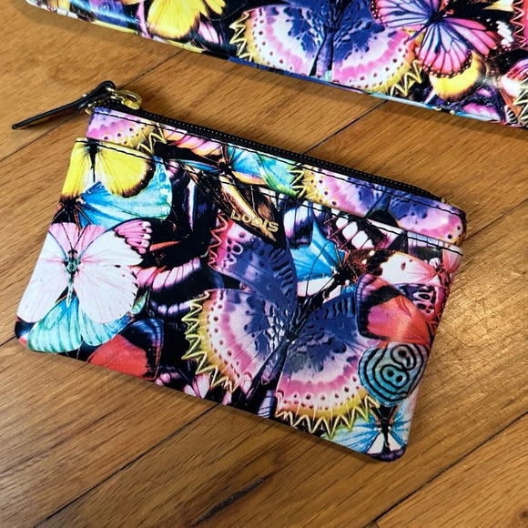 Lodis Colorful Butterfly Patent Leather Wristlet & Matching Wallet Coin Purse - Picture 2 of 8